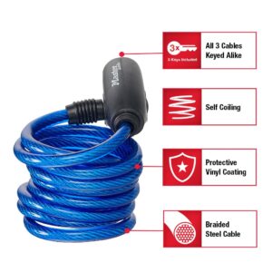 Master Lock 8127TRI Bike Lock Cables with Key, 3 Pack Keyed-Alike, Blue, Green, & Red, 6 ft. Long - Image 2
