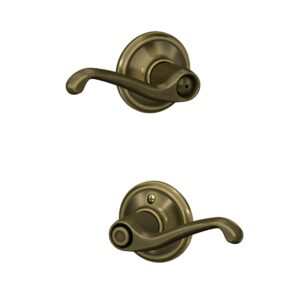 Schlage F40 V FLA 609 Flair Door Lever, Bed & Bath Privacy Lock, Antique Brass - Image 3