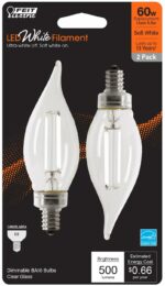 Feit Filament BA10 E12 Candelabra Filament LED Bulb Soft White 60 Watt Eq 2 pk
