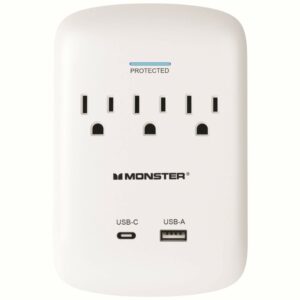 Monster Just Power It Up 0 ft. L 3 outlets Wall Tap Surge Protector White 1200 J