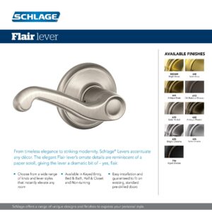 Schlage F40 V FLA 609 Flair Door Lever, Bed & Bath Privacy Lock, Antique Brass - Image 2