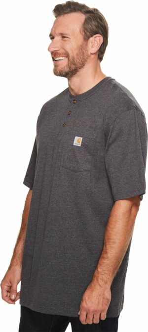 Carhartt mens Loose Fit Heavyweight Short-sleeve Pocket Henley T-shirt Shirt, Carbon Heather, X-Large US - Image 2