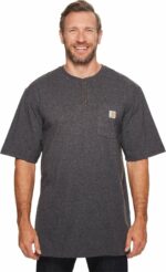 Carhartt mens Loose Fit Heavyweight Short-sleeve Pocket Henley T-shirt Shirt, Carbon Heather, X-Large US