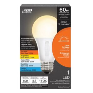 Feit A19 E26 (Medium) LED Dusk to Dawn Bulb Tunable White/Color Changing 60 Watt