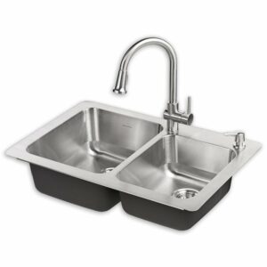 American Standard Montvale Stainless Steel Drop-in 33 in. W X 22 in. L Double Bowl Kitchen Sink Kit - Image 4