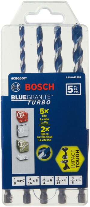 Bosch BlueGranite Turbo Carbide Tipped Hammer Drill Bit Set Hex Shank 5 pc - Image 4