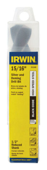 Irwin 15/16 in. X 6 in. L High Speed Steel Drill Bit Straight Shank