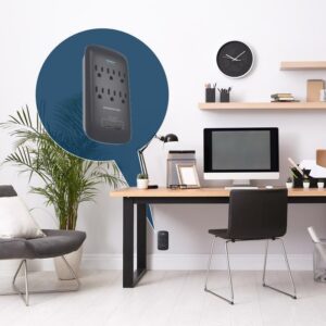 Monster Just Power it Up 0 ft. L 6 outlets Wall Tap Surge Protector w/USB Black 1200 J - Image 2