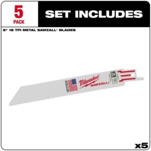 Milwaukee Sawzall 6 in. Bi-Metal Double Duty Upgrade Reciprocating Saw Blade 18 TPI 5 pk - Image 2