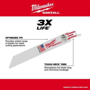 Milwaukee Sawzall 6 in. Bi-Metal Double Duty Upgrade Reciprocating Saw Blade 18 TPI 5 pk - Image 3