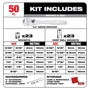 Milwaukee 1/4 in. drive Metric/SAE Mechanics Socket and Ratchet Set 50 pc - Image 2