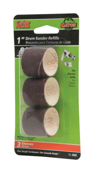 Gator 1 in D X 1 in L Aluminum Oxide Abrasive Sleeve Refill 80 Grit Medium 3 pc