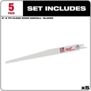 Milwaukee Sawzall 9 in. Bi-Metal Clean Wood Reciprocating Saw Blade 6 TPI 5 pk - Image 2