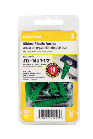 Hillman 1/4 in. D X 1-1/2 in. L Plastic Ribbed Head Ribbed Anchor 20 pk (5-Pack)