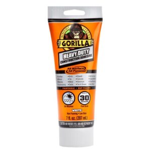 Gorilla Heavy Duty Construction Adhesive, 7 Ounce Squeeze Tube, White, (Pack of 1)