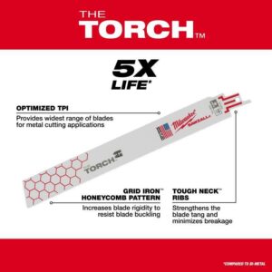 Milwaukee The Torch 9 in. Bi-Metal Reciprocating Saw Blade 10 TPI 5 pk - Image 2
