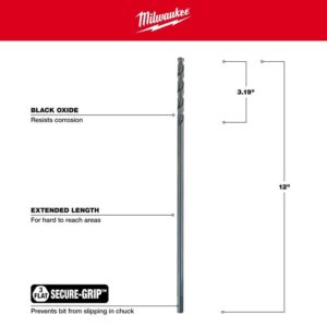 Milwaukee 5/16 in. X 12 in. L Aircraft Length Drill Bit 3-Flat Shank - Image 3