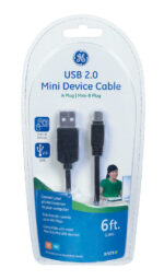 GE USB 2.0 Mini Device 6 ft. Cable, Black, 34466