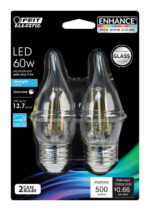 Feit Enhance CA10 (Flame Tip) E26 (Medium) LED Bulb Daylight 60 Watt Eq 2 pk