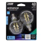 Feit Enhance G16.5 E12 (Candelabra) Filament LED Bulb Daylight 60 Watt Eq. 2 pk