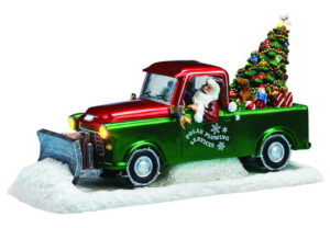 Roman Battery Green Musical Snow Plow Christmas Figurine 32304