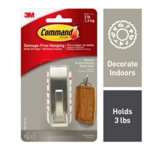 3M Command 3-1/8 in. L Brushed Nickel Metal Medium Hook