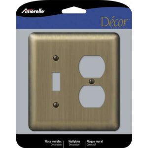 Amerelle Devon Brushed Brass 2 gang Stamped Steel Duplex/Toggle Wall Plate