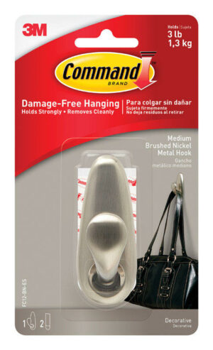 3M Command 3-1/4 in. L Brushed Nickel Metal Medium Hook