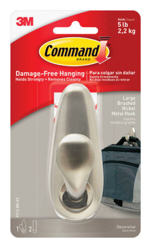 3M Command 4-1/8 in. L Brushed Nickel Metal Large Hook