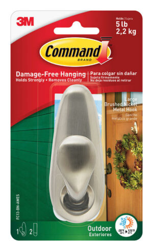 3M Command 1.62 in. L Brushed Nickel Metal Large Hook 5 lb. cap.