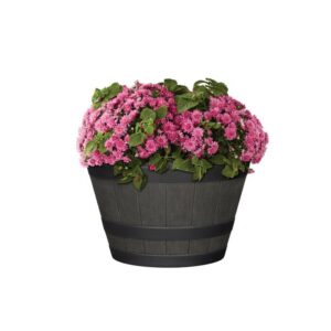 Polyresin Whiskey Barrel Planter Brown - Image 2
