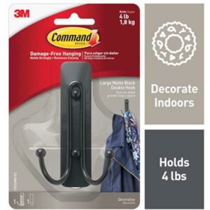 3M Command 2 in. L Matte Black Metal Large Double Hook