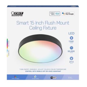 Feit Smart 15 in. H X 15 in. W X 5.5 in. L Nickel White Smart-Enabled Ceiling Fixture