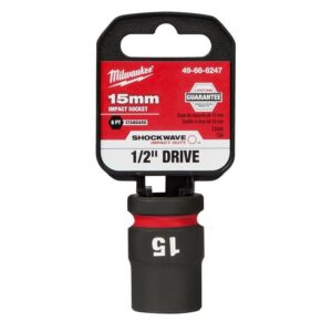 Milwaukee Shockwave 15 mm X 1/2 in. drive Metric/SAE 6 Point Standard Impact Socket