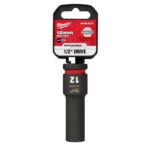 Milwaukee Shockwave 12 mm X 1/2 in. drive Metric 6 Point Deep Impact Socket