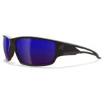 Edge Eyewear Kazbek Polarized Wraparound Safety Glasses Blue Mirror Lens Black Frame