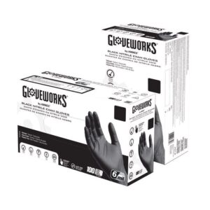 Ammex Gloveworks Nitrile Disposable Exam Gloves XX-Large Black Powder Free