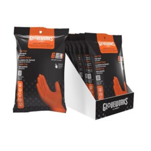 Gloveworks Nitrile Disposable Gloves One Size Fits Most Orange Powder Free