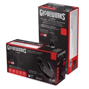 Gloveworks Nitrile Disposable Gloves Large Black Powder Free