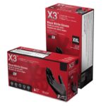 X3 Nitrile Disposable Gloves Large Black Powder Free