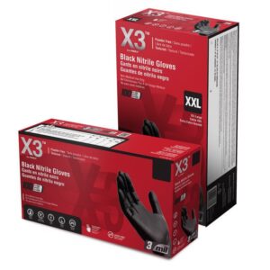 X3 Nitrile Disposable Gloves Large Black Powder Free