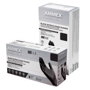 AMMEX Professional Nitrile Disposable Exam Gloves X-Large Black Powder Free