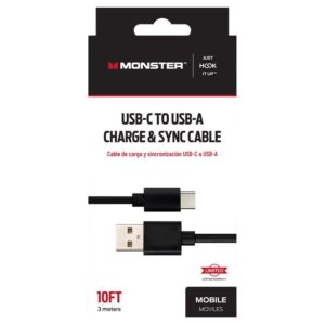 Monster Just Hook It Up USB-C to USB-A Charge and Sync Cable 10 ft. Black