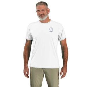 Carhartt Men's Force Sun Defender Lightweight Short-Sleeve Logo Graphic T-Shirt, White/Navy, X-Large