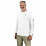 Carhartt Men's Force Sun Defender Lightweight Long-Sleeve Logo Graphic T-Shirt, White/Navy, XX-Large