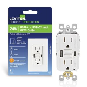 Leviton 15 amps 125 V GFCI White Outlet and USB Charger 5-15R