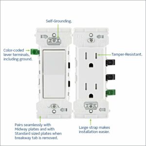 Leviton Lever Edge 15 amps Single Pole Rocker Rocker Switch White - Image 2