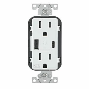 Leviton 15 amps 125 V USB White Outlet and USB Charger 5-15R