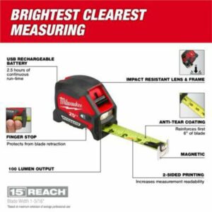 Milwaukee 25 ft. L X 1-1/16 in. W Wide Blade w/ LED Light Magnetic Tape Measure - Image 2