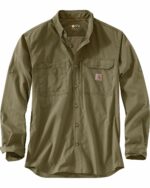Carhartt Men's Force Ridgefield Solid Long Sleeve Shirt, Burnt Olive, Large